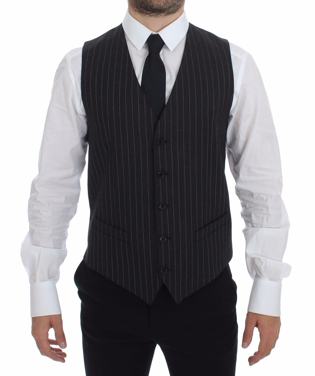 Dolce &amp; Gabbana Elegant Gray Striped Dress Vest