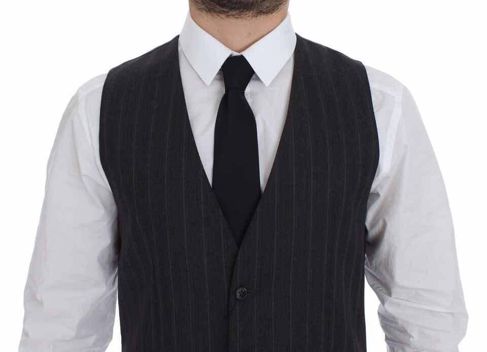 Dolce &amp; Gabbana Elegant Striped Gray Dress Vest