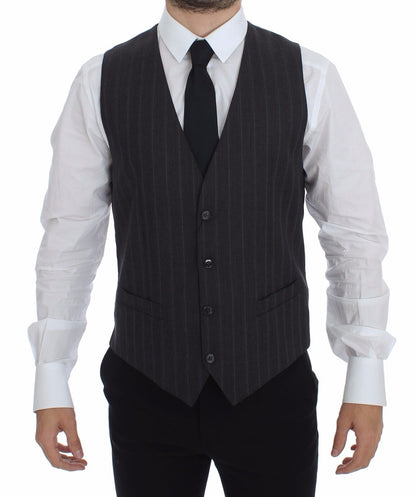 Dolce &amp; Gabbana Elegant Striped Gray Dress Vest