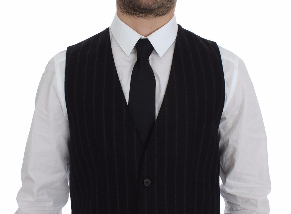 Dolce &amp; Gabbana Elegant Black Striped Single Breasted Dress Vest