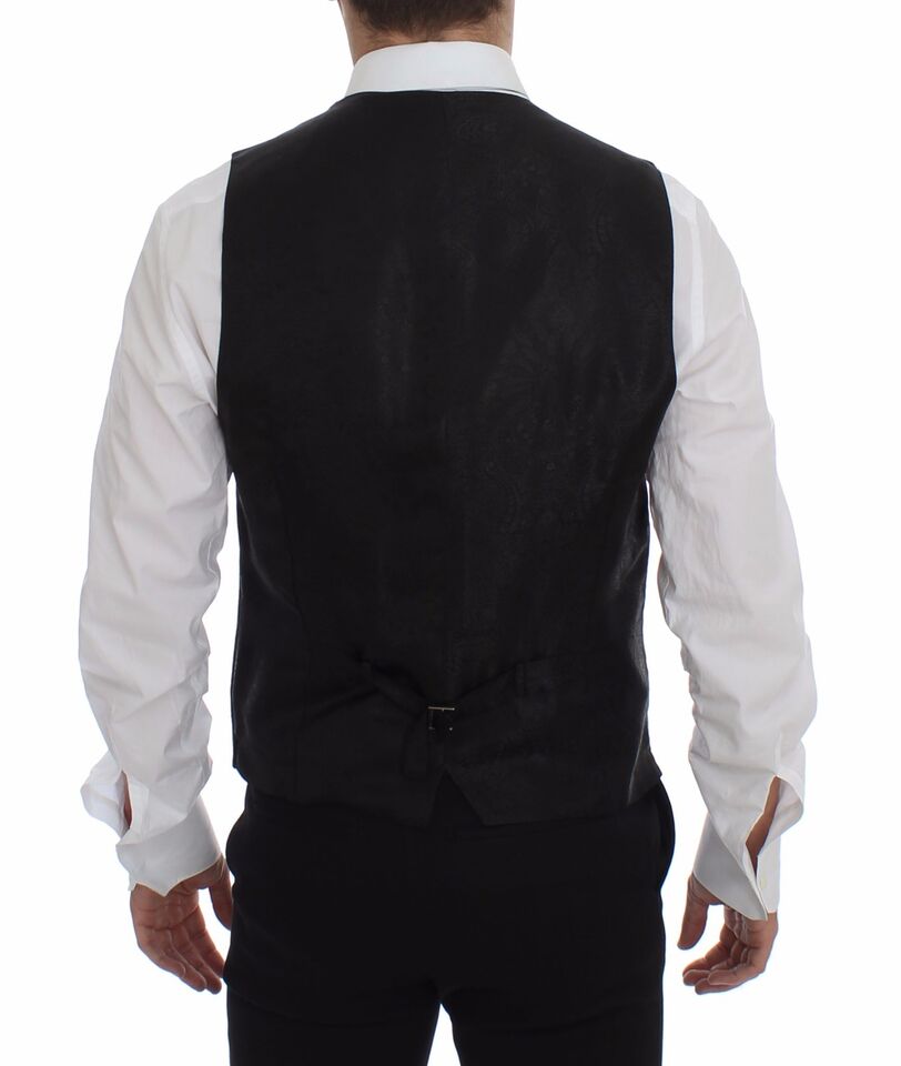 Dolce &amp; Gabbana Elegant Black Striped Single Breasted Dress Vest