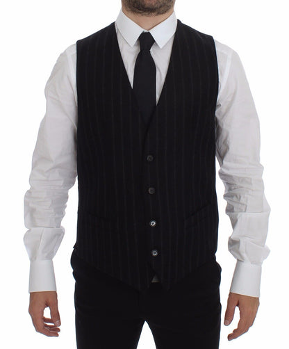 Dolce &amp; Gabbana Elegant Black Striped Single Breasted Dress Vest