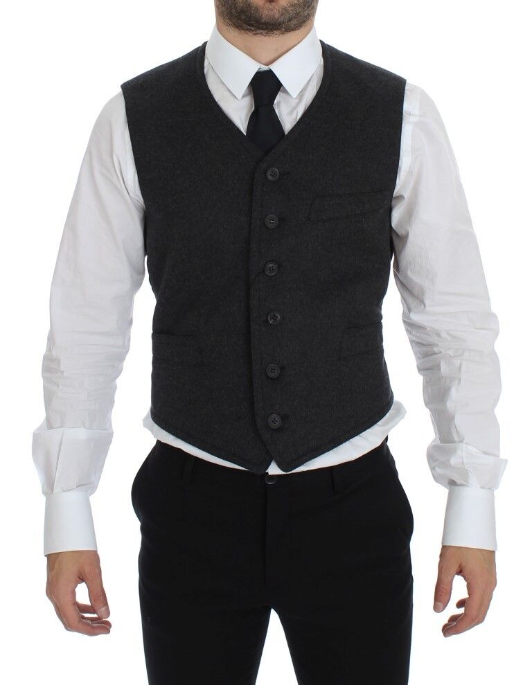 Dolce &amp; Gabbana Elegant Gray Wool Blend Dress Vest