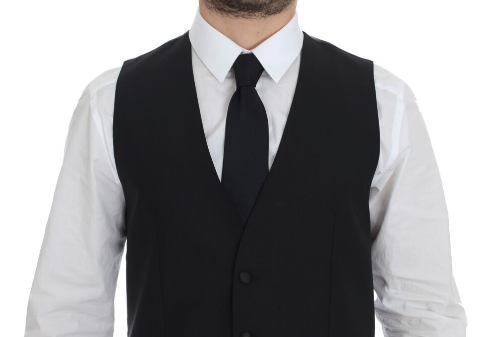 Dolce &amp; Gabbana Elegant Black Wool Silk Dress Vest