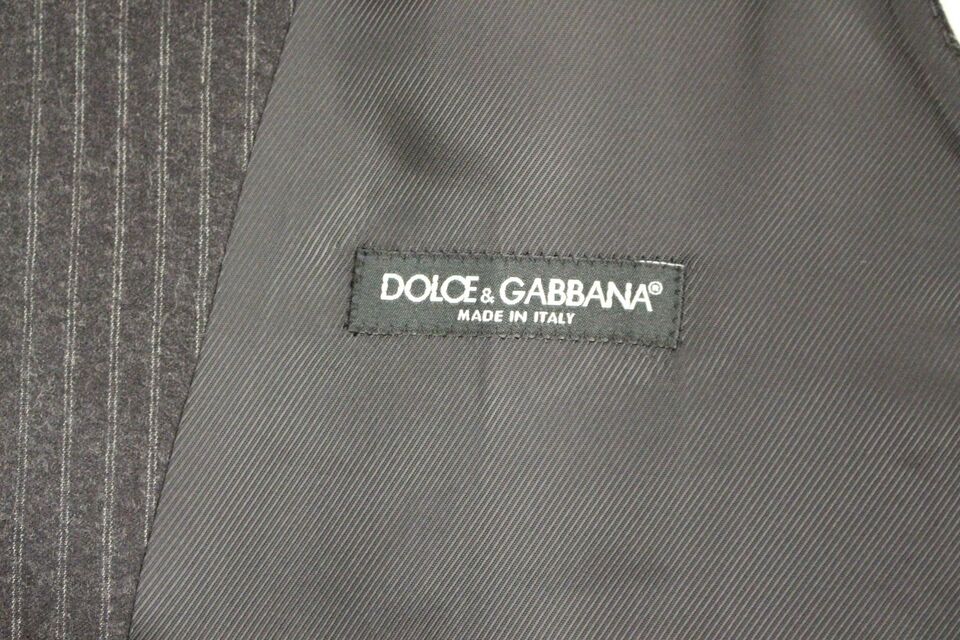 Dolce &amp; Gabbana Elegant Gray Striped Wool Dress Vest