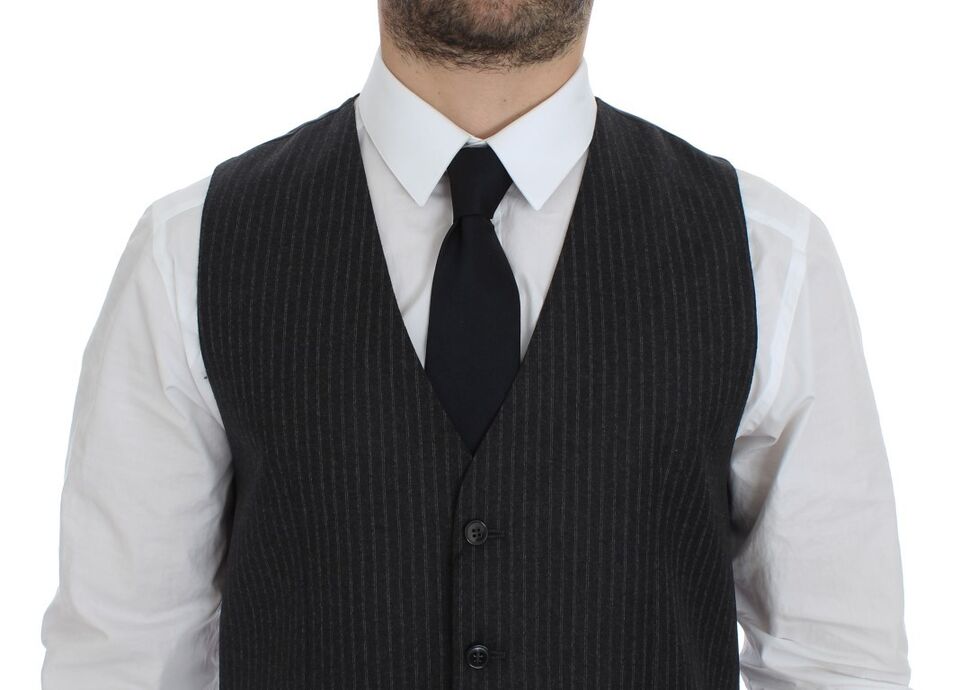 Dolce &amp; Gabbana Elegant Gray Striped Wool Dress Vest