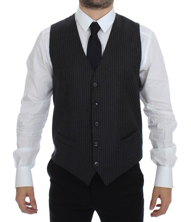 Dolce &amp; Gabbana Elegant Gray Striped Wool Dress Vest