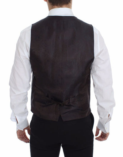 Dolce &amp; Gabbana Elegant Brown Checkered Wool Dress Vest