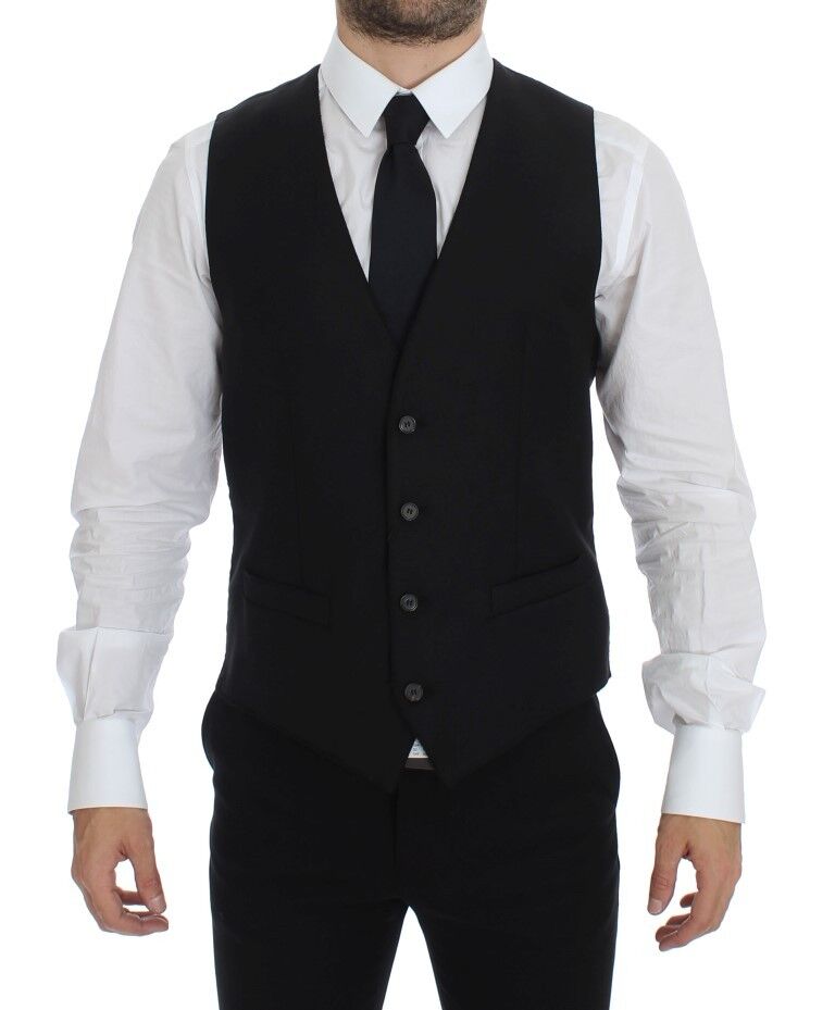 Dolce &amp; Gabbana Elegant Black Wool Dress Vest