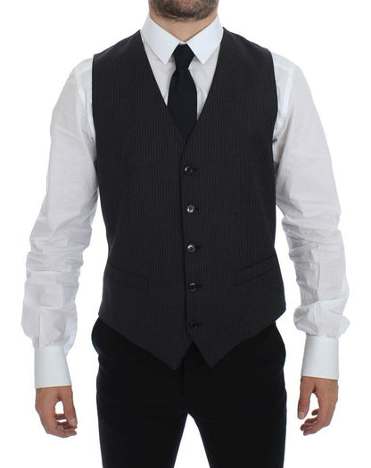 Dolce &amp; Gabbana Elegant Gray Striped Dress Vest