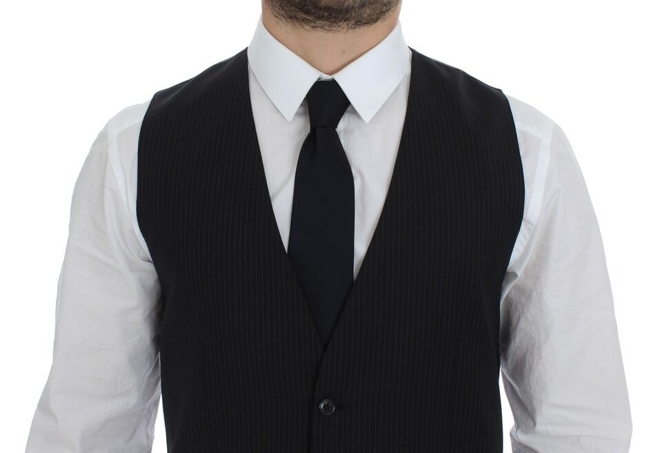 Dolce &amp; Gabbana Elegant Black Striped Wool Dress Vest