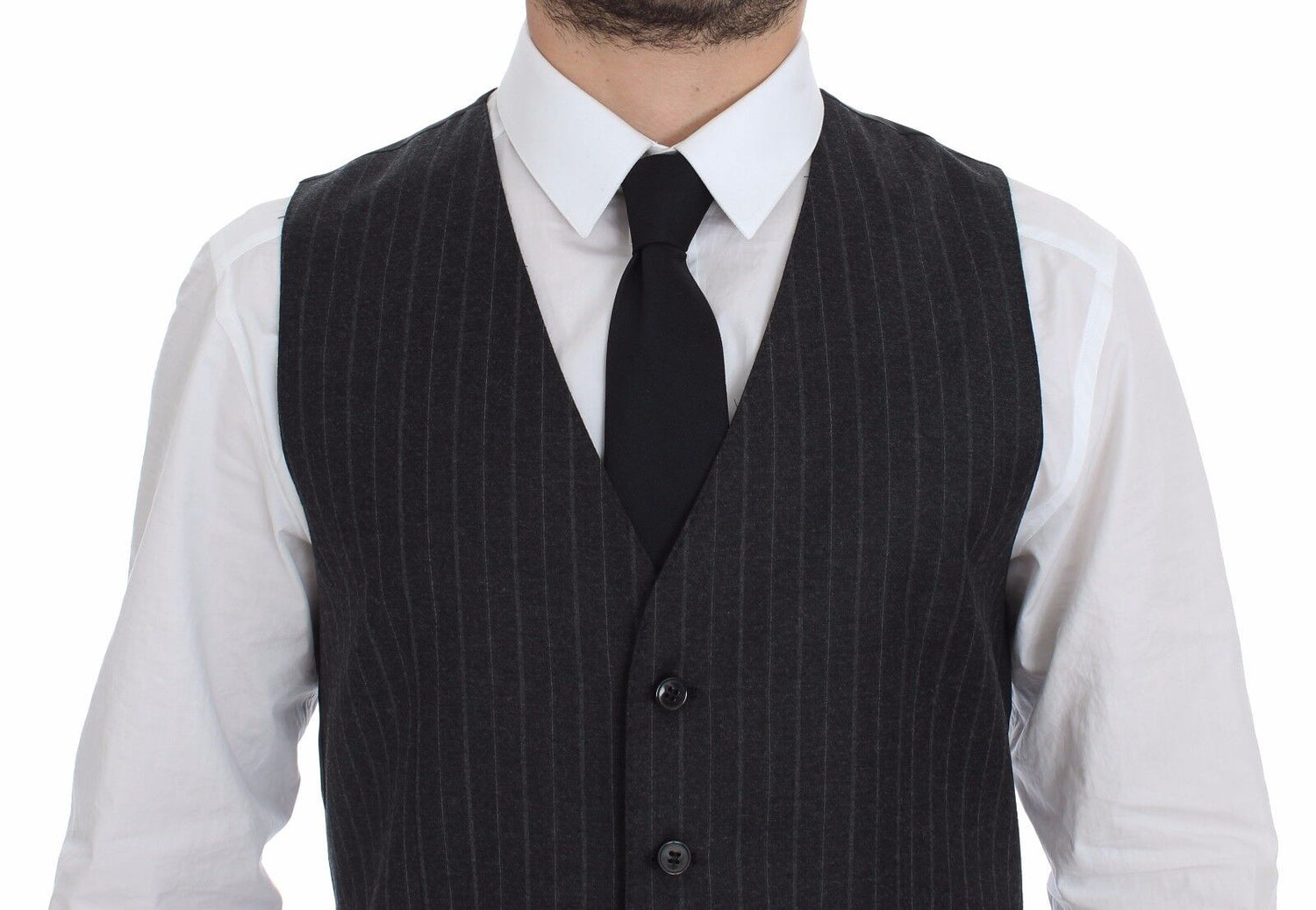 Dolce &amp; Gabbana Elegant Gray Striped Dress Vest