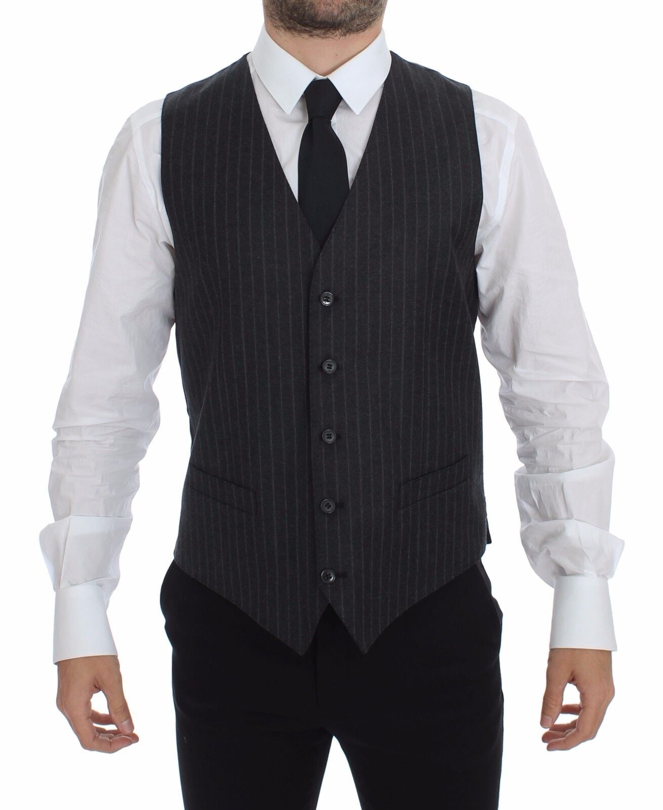 Dolce &amp; Gabbana Elegant Gray Striped Dress Vest