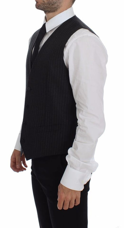 Dolce &amp; Gabbana Elegant Gray Striped Wool Dress Vest