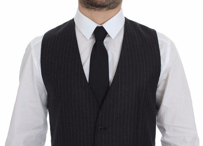 Dolce &amp; Gabbana Elegant Gray Striped Wool Dress Vest