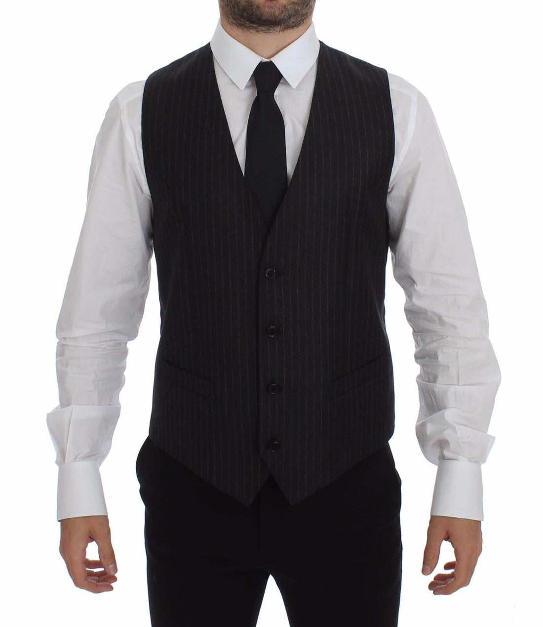 Dolce &amp; Gabbana Elegant Gray Striped Wool Dress Vest