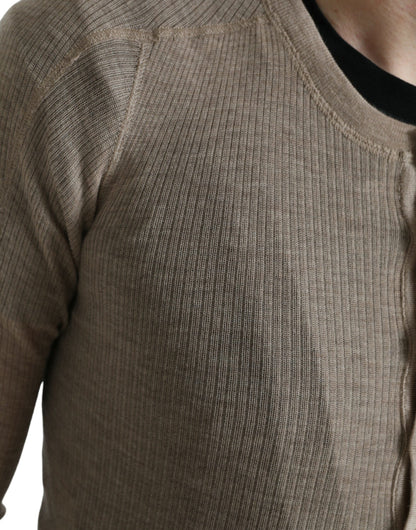 Dolce &amp; Gabbana Elegant Beige Henley Cashmere Sweater