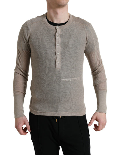 Dolce &amp; Gabbana Elegant Beige Henley Cashmere Sweater