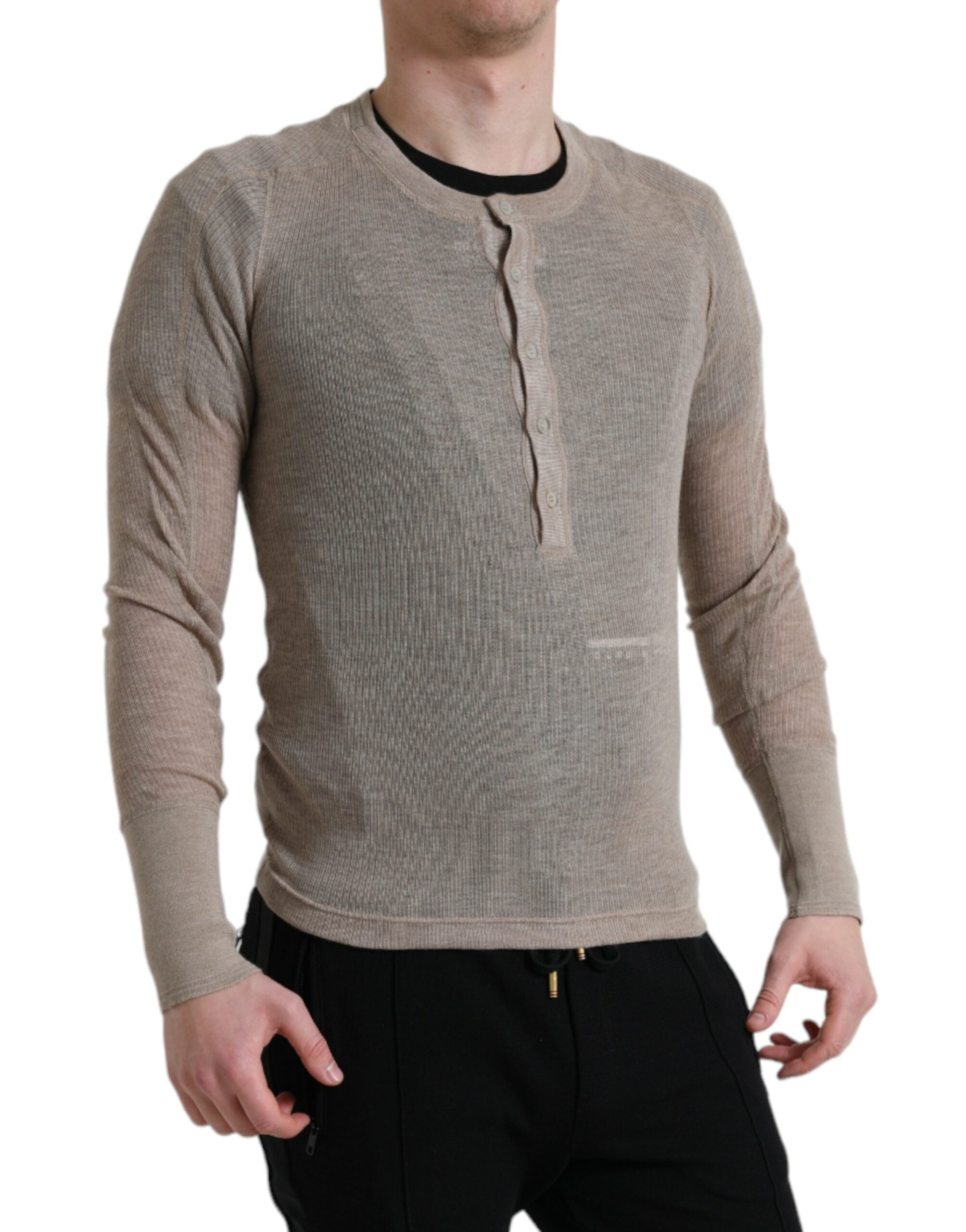 Dolce &amp; Gabbana Elegant Beige Henley Cashmere Sweater