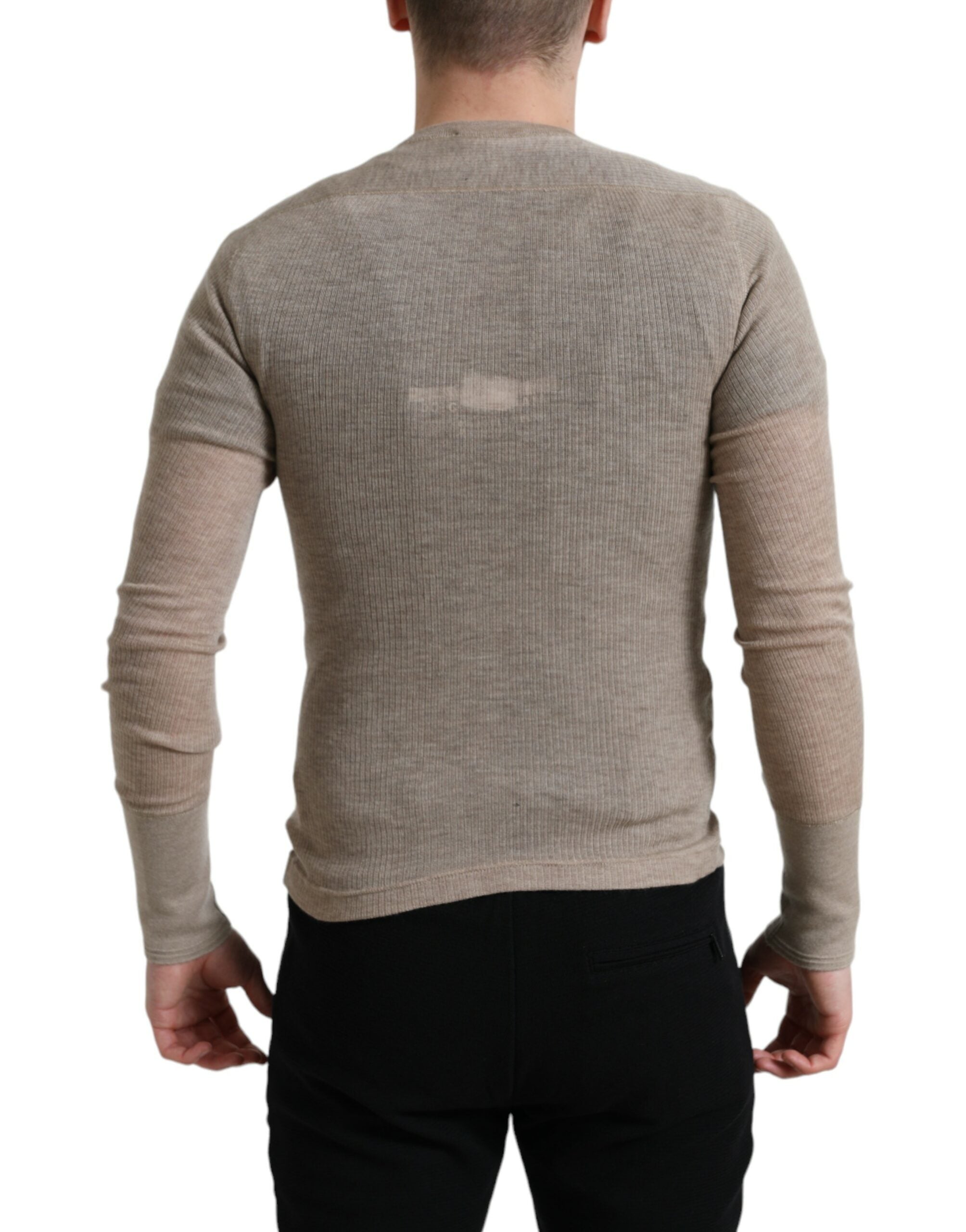 Dolce &amp; Gabbana Elegant Beige Henley Cashmere Sweater