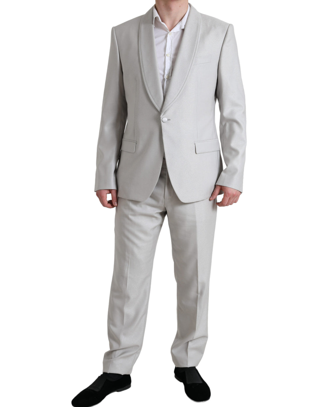 Dolce &amp; Gabbana Elegant Silver Slim Fit Wool-Silk Suit