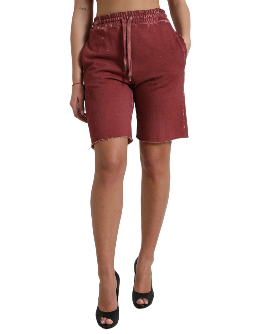 Dolce &amp; Gabbana Chic Maroon High-Waist Designer Sweatshorts