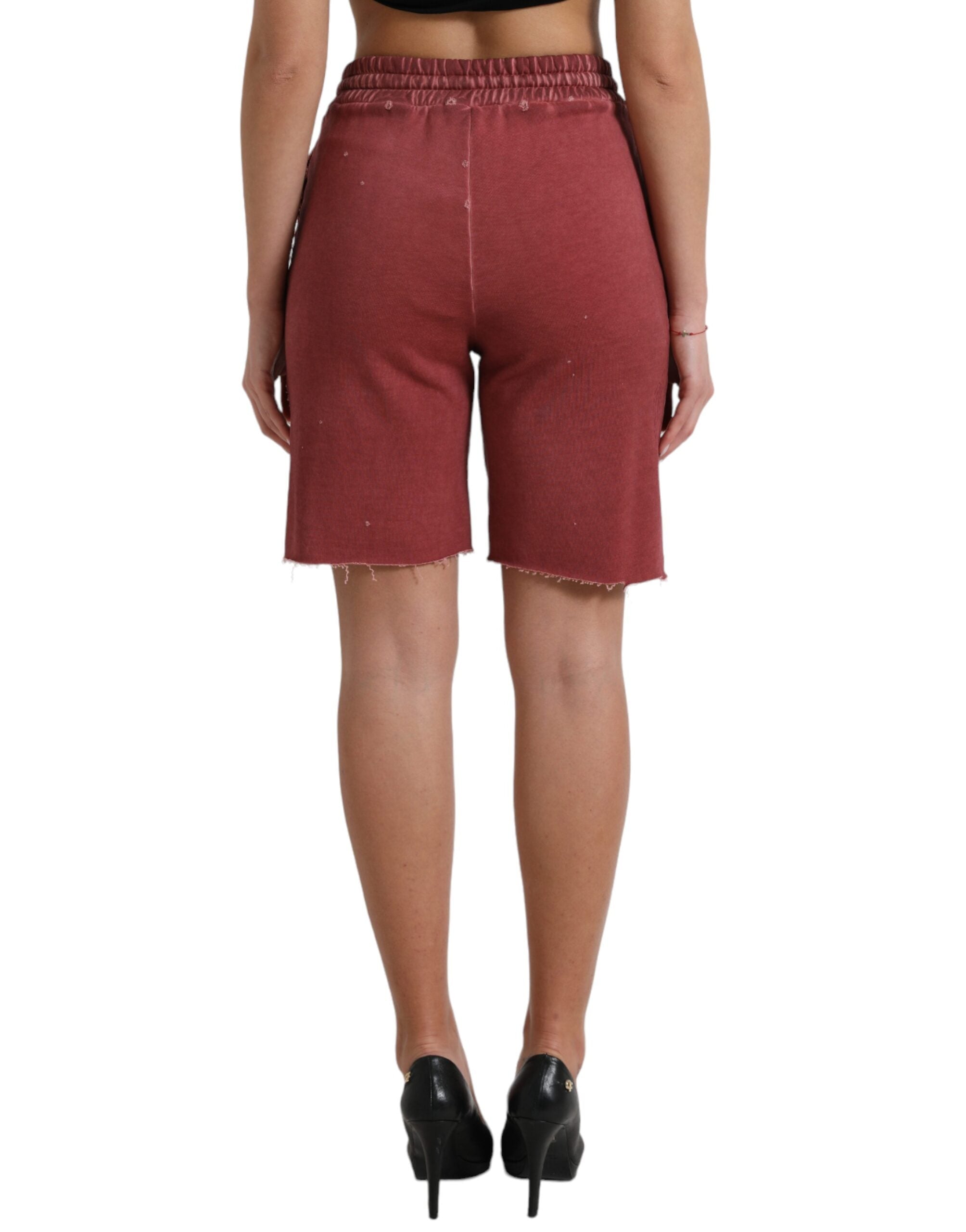 Dolce &amp; Gabbana Chic Maroon High-Waist Designer Sweatshorts