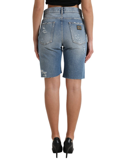 Dolce &amp; Gabbana High Waist Embellished Bermuda Denim Shorts