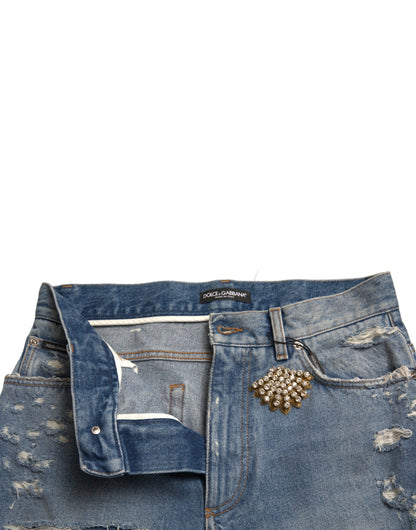 Dolce &amp; Gabbana High Waist Embellished Bermuda Denim Shorts