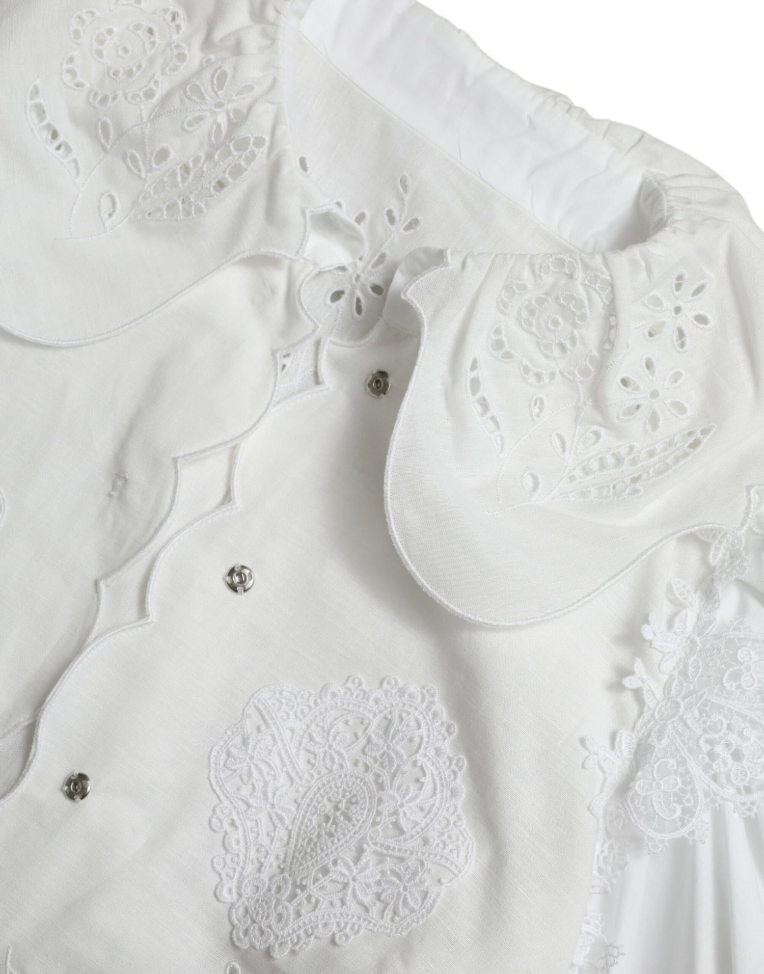 Dolce &amp; Gabbana Elegant White Lace Trim Blouse Top