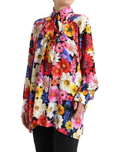 Dolce &amp; Gabbana Floral Silk Blouse with Front Tie Fastening