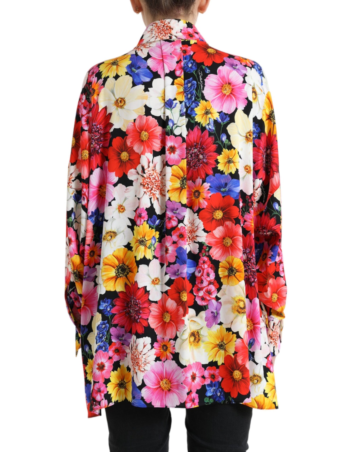 Dolce &amp; Gabbana Floral Silk Blouse with Front Tie Fastening