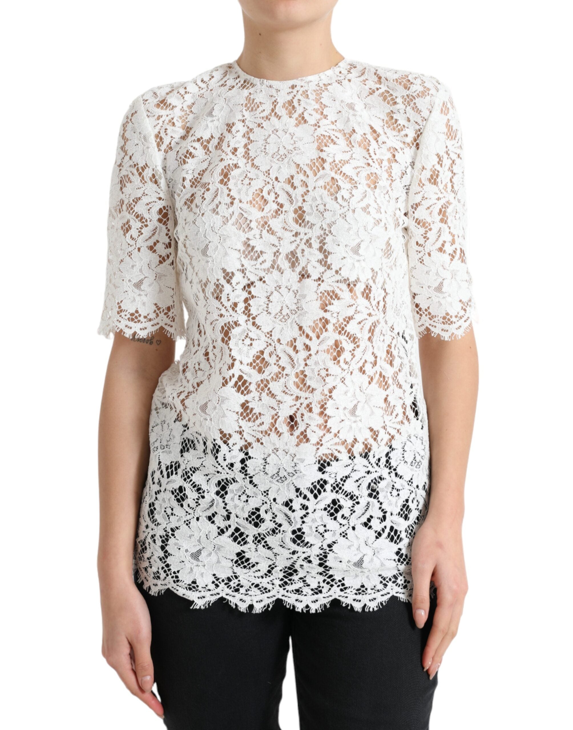 Dolce &amp; Gabbana Elegant White Lace Blouse