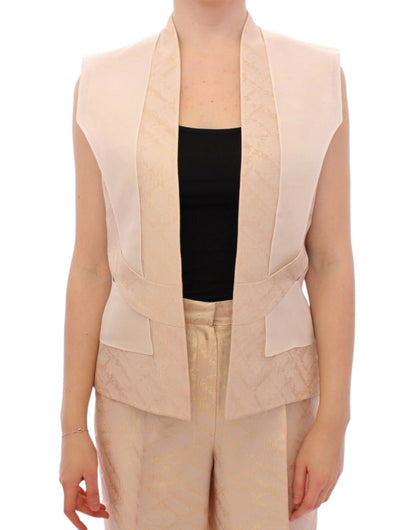 Zeyneptosun Exclusive Beige Brocade Sleeveless Vest