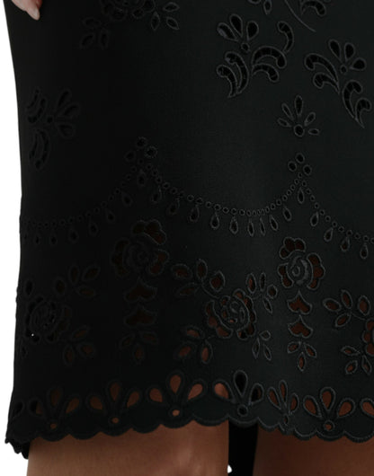 Dolce &amp; Gabbana Black Floral Lace Bodycon Midi Dress