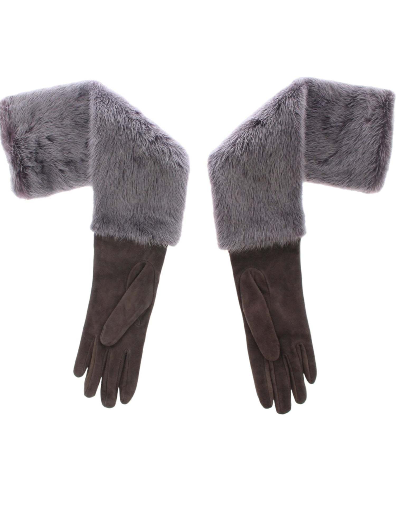 Dolce &amp; Gabbana Elegant Gray Mink Fur Leather Elbow Gloves