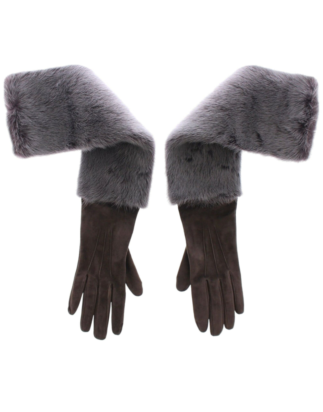 Dolce &amp; Gabbana Elegant Gray Mink Fur Leather Elbow Gloves