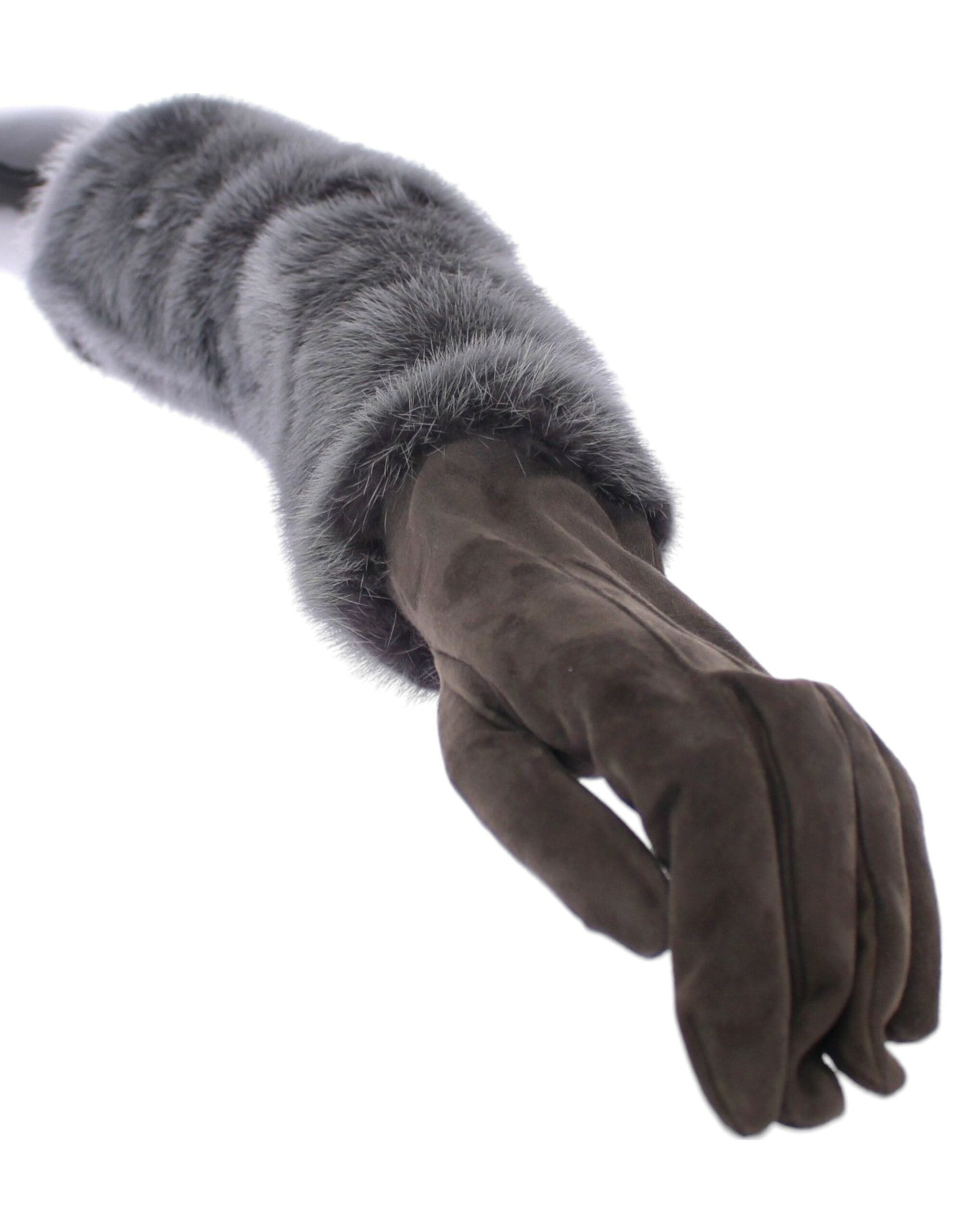 Dolce &amp; Gabbana Elegant Gray Mink Fur Leather Elbow Gloves