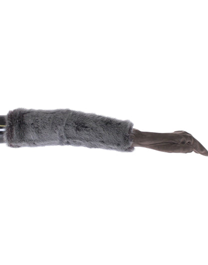 Dolce &amp; Gabbana Elegant Gray Mink Fur Leather Elbow Gloves