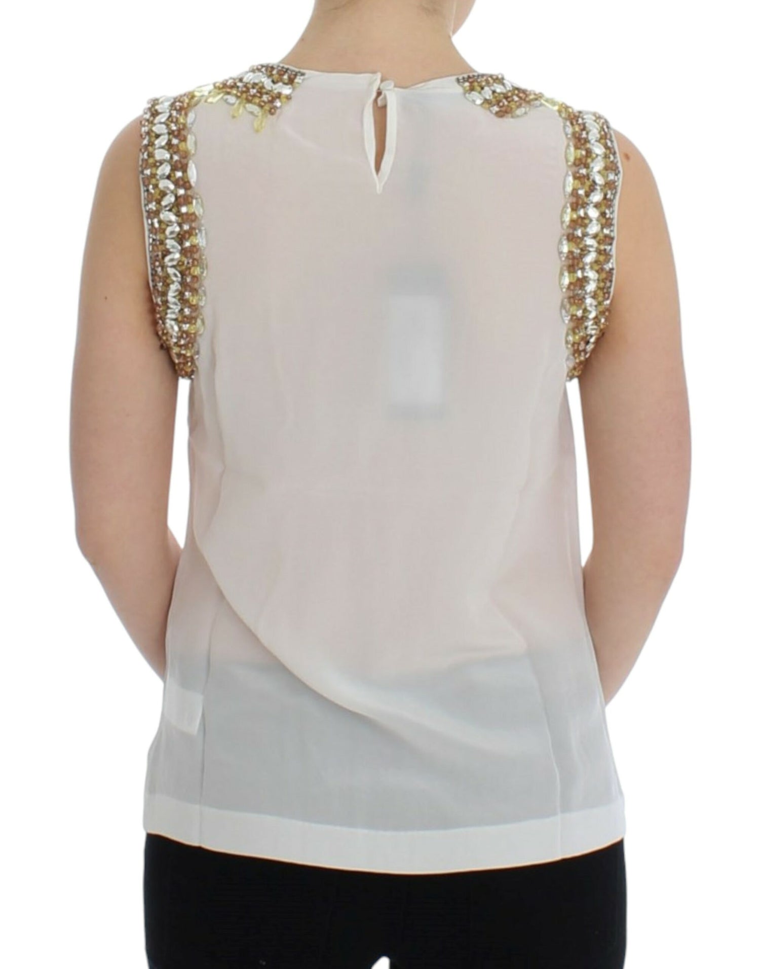 Dolce &amp; Gabbana Elegant Sleeveless Silk Blouse with Crystal Embellishment