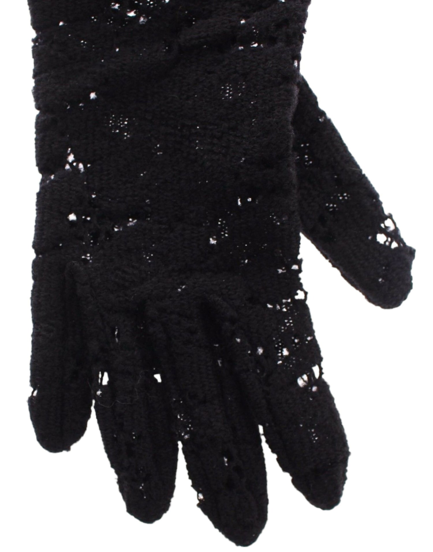 Dolce &amp; Gabbana Black Wool Lace &amp; Lamb Fur Elbow Gloves