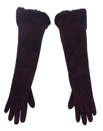 Dolce &amp; Gabbana Elegant Elbow Length Purple Fur Gloves