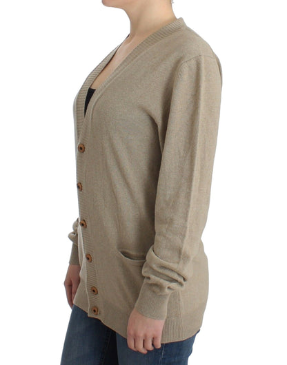 Ermanno Scervino Beige Deep V-Neck Luxury Cardigan