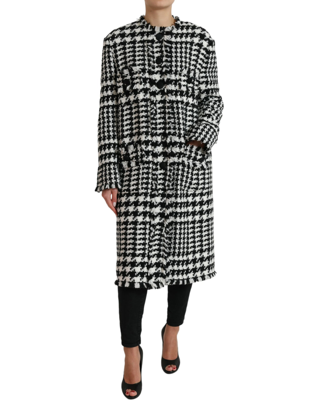 Dolce &amp; Gabbana Elegant Houndstooth Long Trench Coat