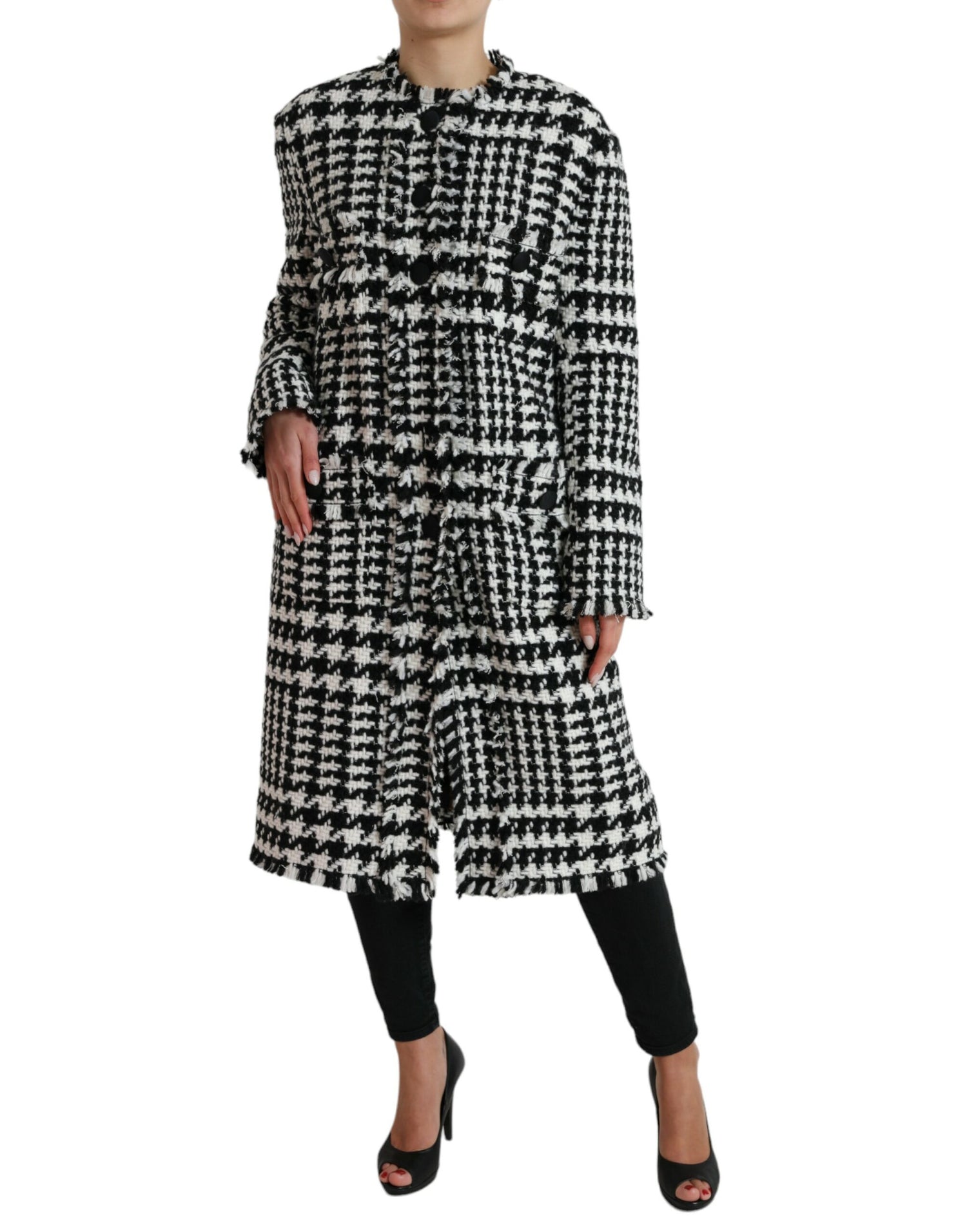 Dolce &amp; Gabbana Elegant Houndstooth Long Trench Coat