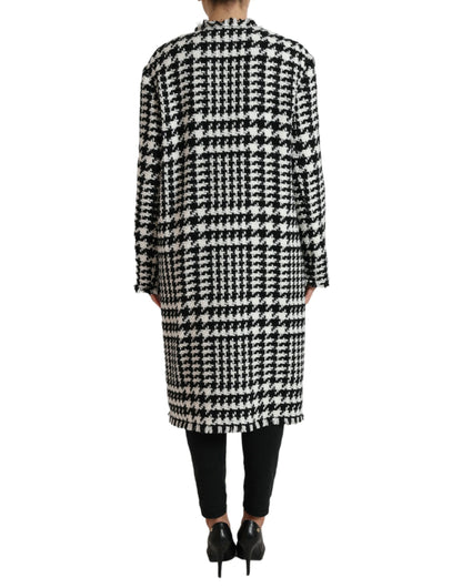 Dolce &amp; Gabbana Elegant Houndstooth Long Trench Coat