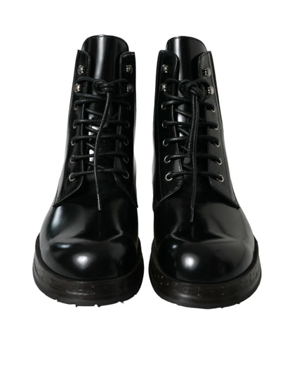 Dolce &amp; Gabbana Elegant Black Leather Mid Calf Men&