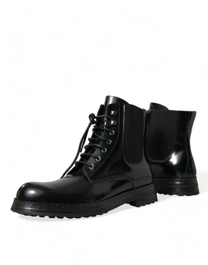 Dolce &amp; Gabbana Elegant Black Leather Mid Calf Men&