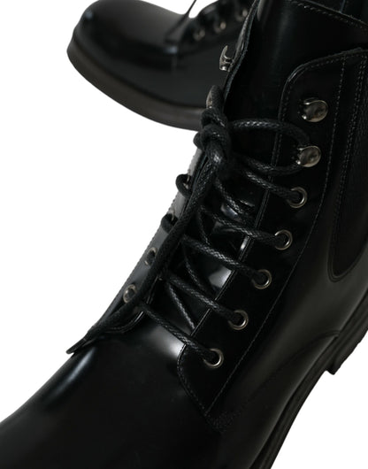 Dolce &amp; Gabbana Elegant Black Leather Mid Calf Men&