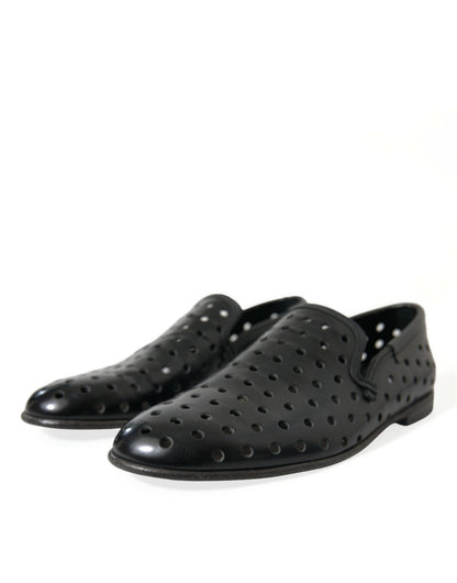 Dolce &amp; Gabbana Elegant Black Leather Perforated Loafers